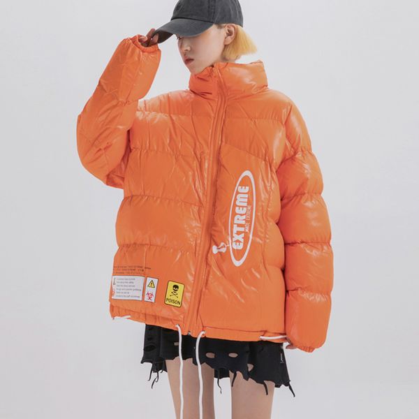 

russia winter very thick warm down jacket oversized parkas trend shiny streetwear hip hop printed windproof coat outwear, Black