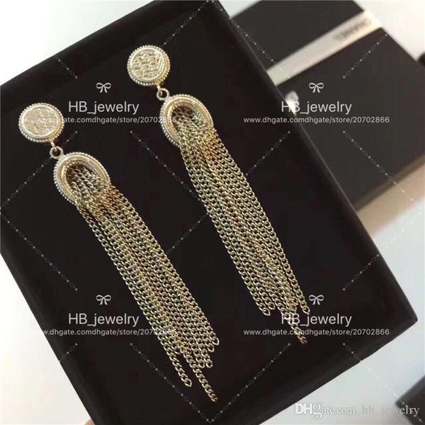 

popular fashion brand golden tassel earrings for lady design women party wedding luxury jewelry with for bride box, Golden;silver