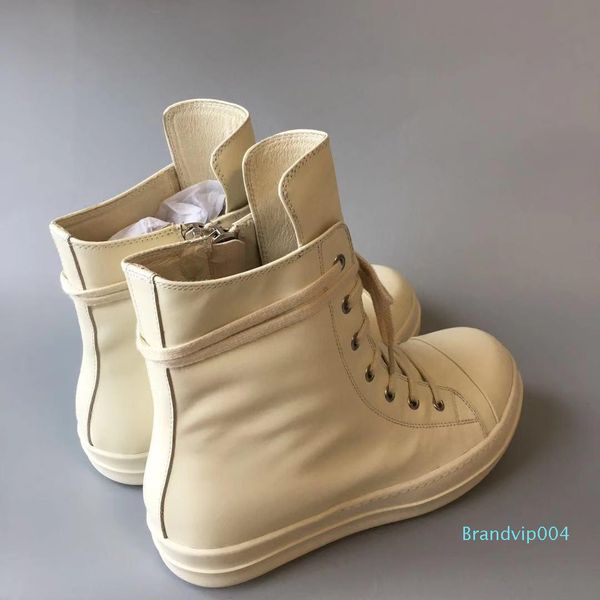 

ankle white cow leather boots new list genuine leather lace up half casual high-end personality men's boots, Black