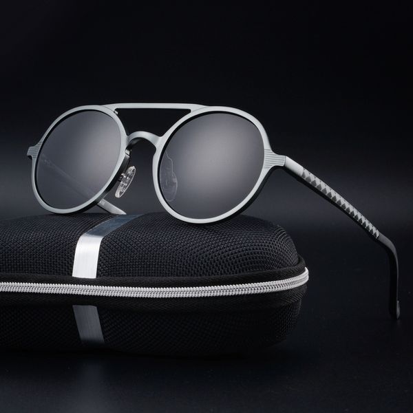 

2020 men's polarized sunglasses retro round aluminum magnesium frame fashion driving sun glasses for men with uv400, White;black