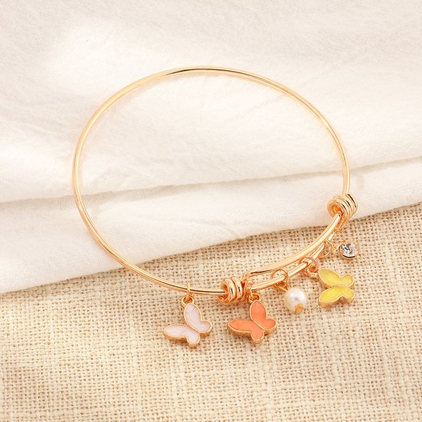 

new arrival butterfly daisy bracelet girls female simple summer circle flower shell bee charms gold bangle jewelry for womens, Black