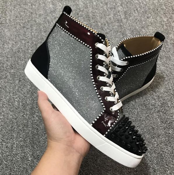 

fashion red sole pik pik spikes luxurious louisflats red bottom sneakers shoes for women,men strass party wedding casual shoes, Black