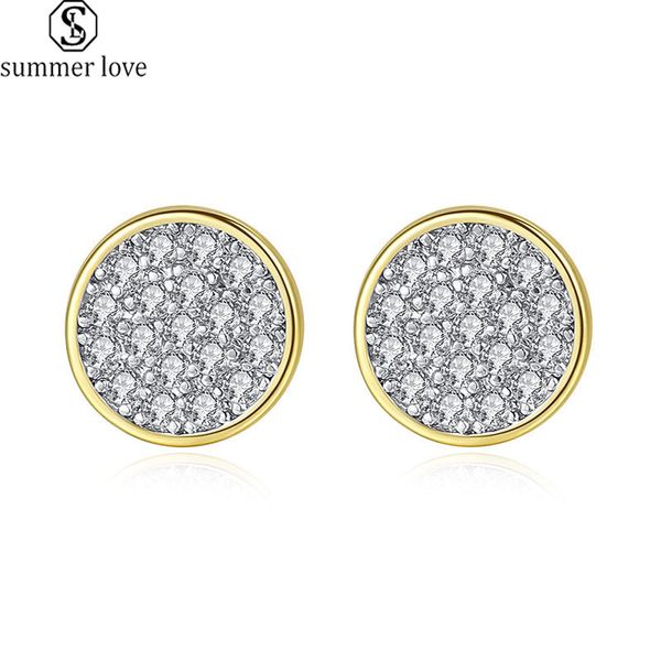 

fashion white cubic zirconia stud earrings for women silver gold color cz mini disc hoop earrings as valentine's day charm jewelry-z, Golden;silver