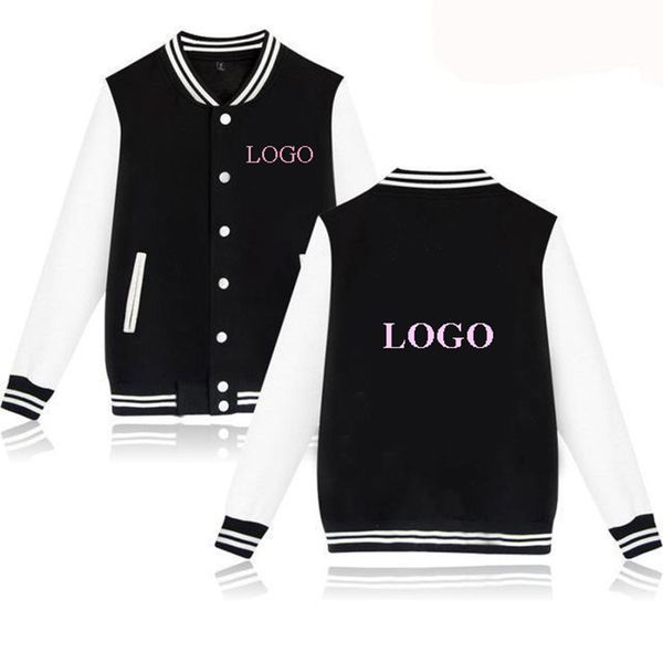 

kpop customized button baseball hoody jacket sweatshirt accepted any logo you want autumn winter coat outerwears, Black