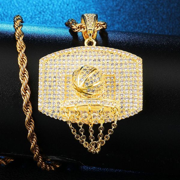 

gold plated bling cubic zirconia mens & womens basketball rim tassel pendant chain personalized guys hip hop jewelry gifts for guys, Silver