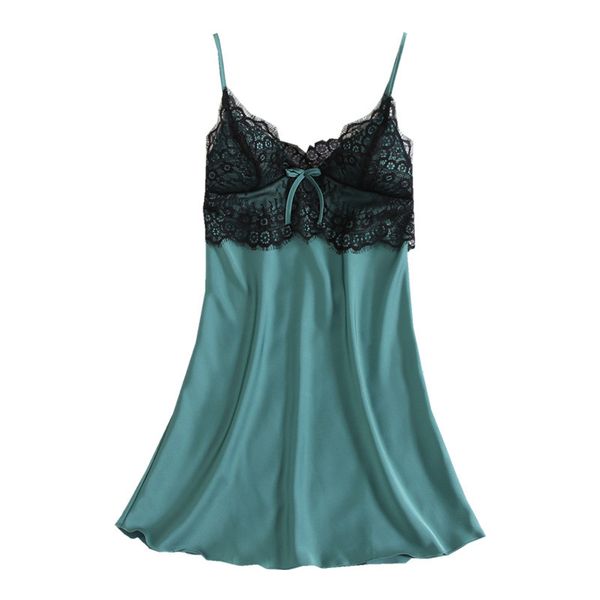 

4 colors lace women nightdress summer v-neck soft ice silk lady sleepwear indoor casual designer female home clothing, Blue;gray