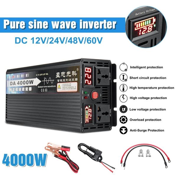 

4000w voltage transformer pure sine wave solar power inverter dc 12v 24v 48v 60v to ac 220v lcd/led display