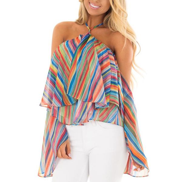 

2019 women chiffon blouses with off shoulder slash neck elegant shirts for women clothing ruffle sleeve blouse clothes, White