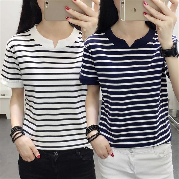 

хлопок полосатых 2020 коротких рукава футболка свободного жира mm200 jin большого размера женщин тела мода хлопок полосатых 2020 коротких ру, White