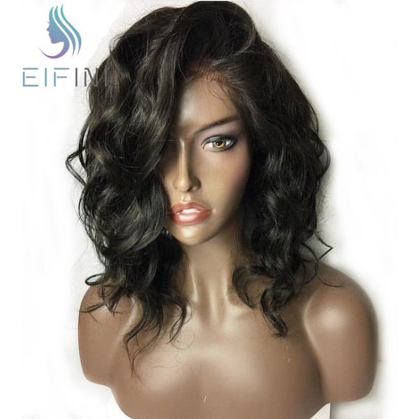 

13x6 short lace front human hair wigs brazilian remy hair body wave bob wigs pre plucked with baby 150% density eifini wig, Black;brown