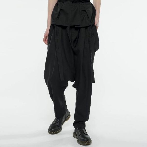 

27-44 customized big code new men and women clothing fashion hairdresser leisure 9-minute bib pants hallen trousers, Black