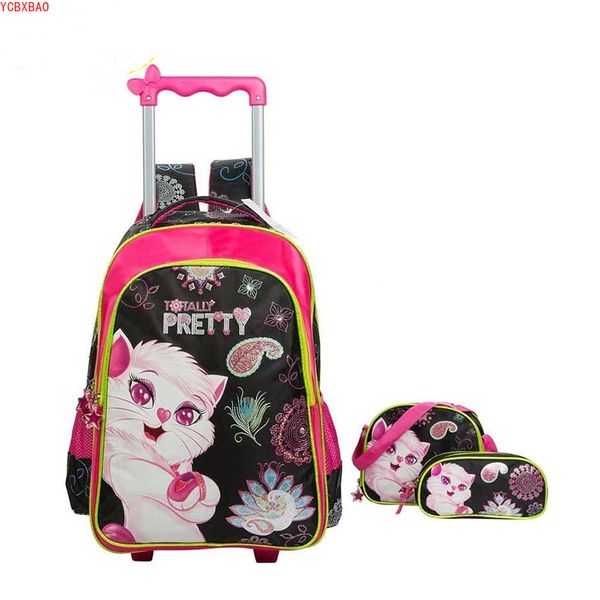 

kids trolley school bag wheeled backpacks removable cartoon school trolling bag 3pcs/lot backpack with wheels for girls
