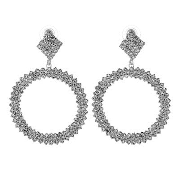 

pure circle & square shaped big earrings white style with zircon for ladies gifts, Golden;silver