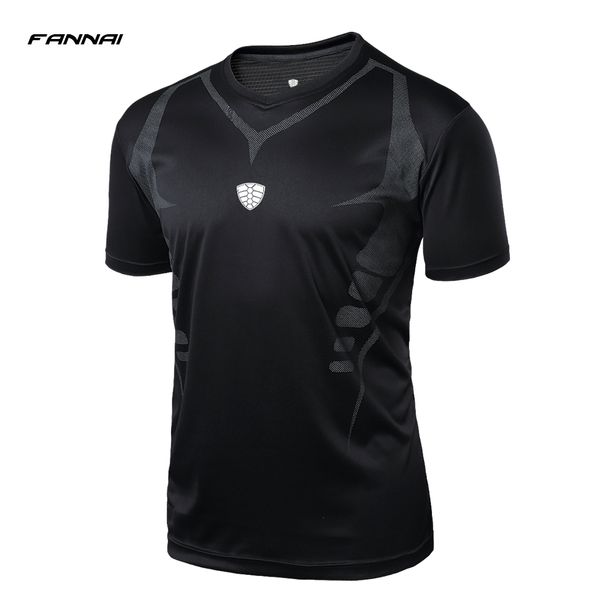 

fannai gym running shirt men short sleeves sport t shirt summer tees& fitness jersey quick dry training men's sportswear, Black;blue