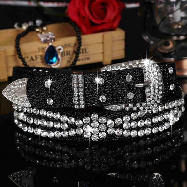 

korean version of the ladies fashion wild wide belt rhinestone foreign trade belts leather rhinestone belt bt3323, Black;brown
