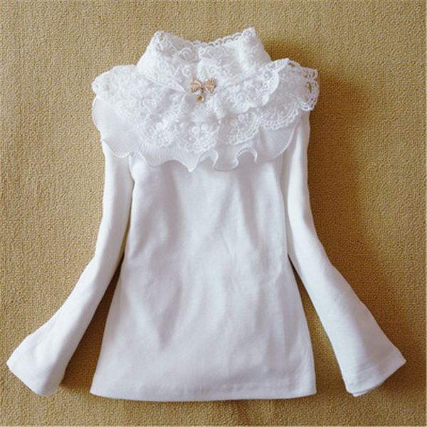 

new 2016 autumn winter girls blouses shirts fashion warm add wool long sleeve white lace flower blouses girls cotton clothes, White;black