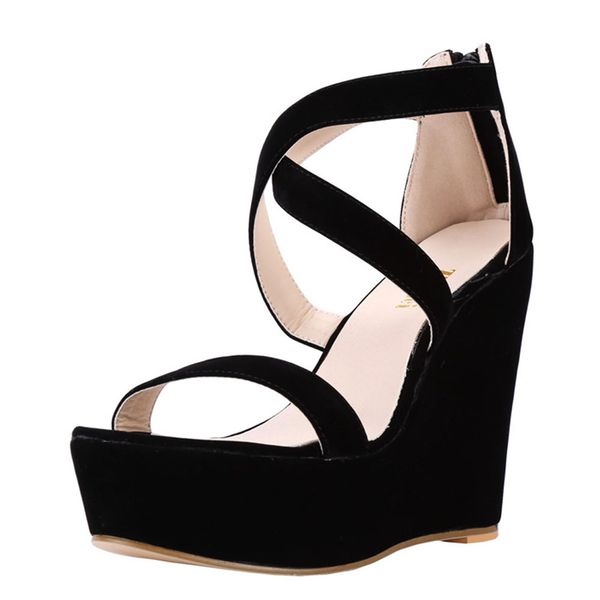 

women sandals nude new platform flock gladiator sandal wedges casual high heels shoes lady summer shoe wedding party us 4-11, Black