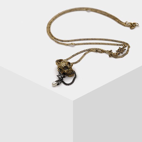 

skull design pendant vintage pearl necklace, Silver