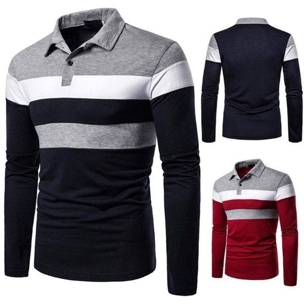 

2019 new men's tri-color fight v-neck button men's slim long-sleeved shirt shirt hit color business cocktail party casual, White;black