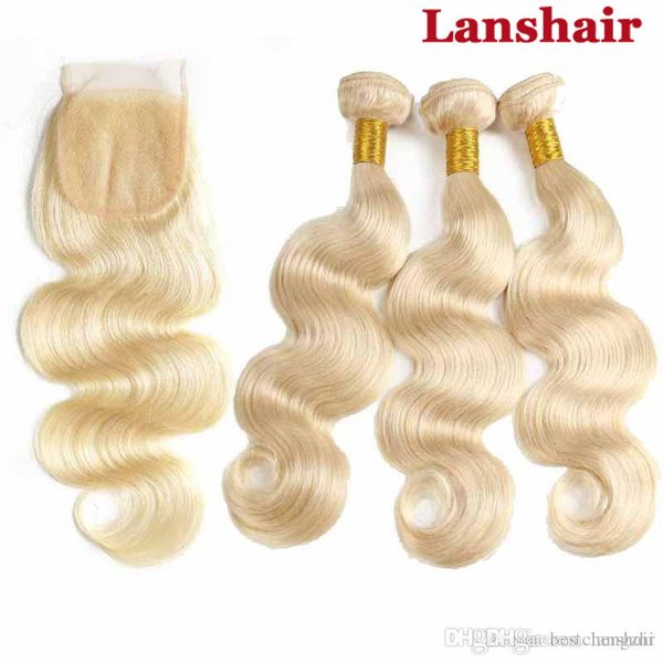 

brazilian virgin hair weaves with 613 blonde lace closure straight body wave hair bundles with closure 613 blonde hair wefts with closure, Black;brown