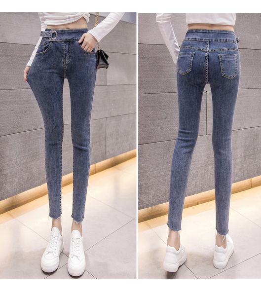 

серо-голубые женские прямые джинсы свободные брюки, Blue