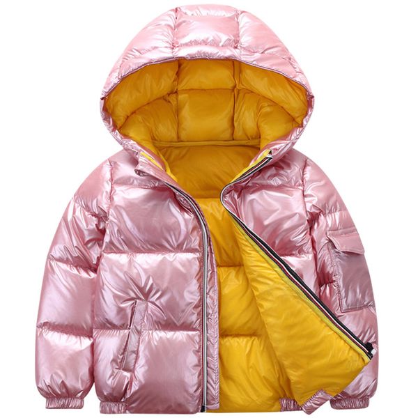 

2019 new winter children's clothing kids silver space bread white duck down jacket boys girls hooded glossy waterproof warm coat, Blue;gray