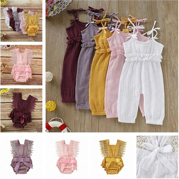 

summer baby girls rompers newborn baby clothes toddler flare sleeve solid lace designer romper jumpsuit breathable one-pieces onesie d62804, Blue