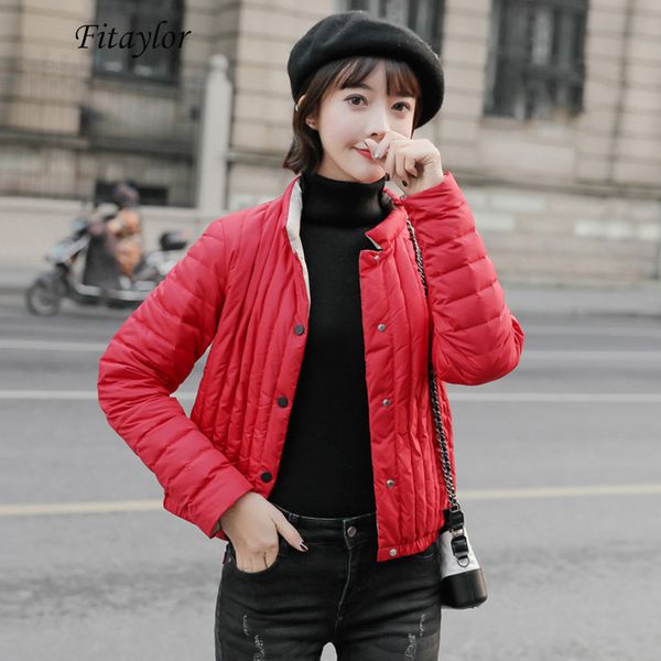 

fitaylor women ultra light white duck down jackets stand collar single breasted short warm coat female loose black white coats