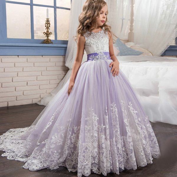 Crianças da dama de honra dos floristas Wedding Dress Evening Party Girl Para Vestidos Verão adolescente Crianças Princess Dress 8 10 12 14 Ano Y19061501