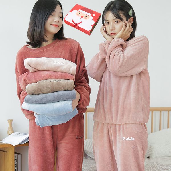 

women pajama sets with christmas box 2019 new winter warm sleepwear suit pajama sleeping clothes female night suits homewear, Black;red
