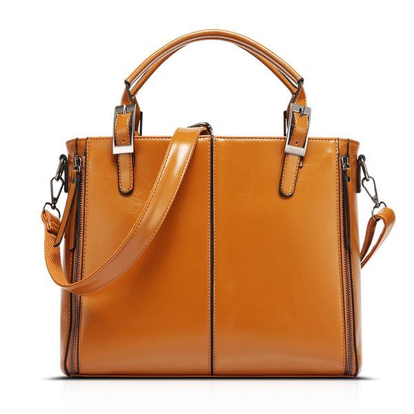 

european and american fashion stitching oil wax leather handbag simple tide patent leather bright shoulder messenger bag handbag