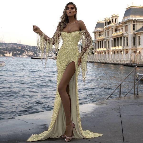 

asymmetrical slit dress off shoulder fringed sparkle dress blue silver gold fashion women lady dresses, White;black