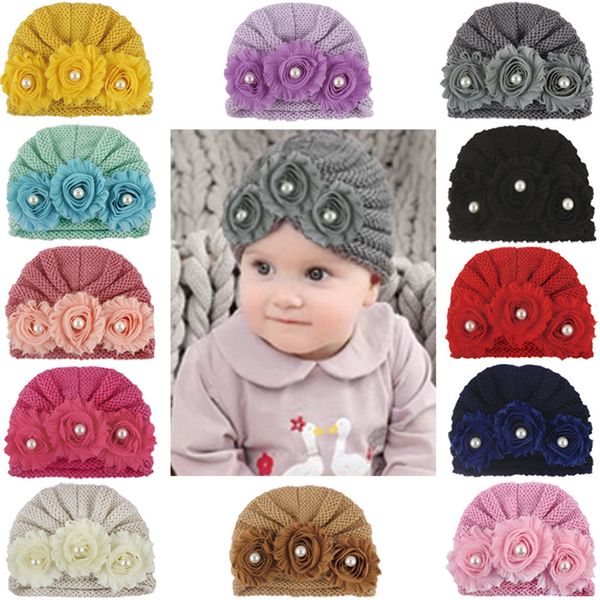 

baby beanie hat newborn infant winter baby boys girls cute knitted bead hat hair band beanie headwear turban cap sets sombrero, Yellow