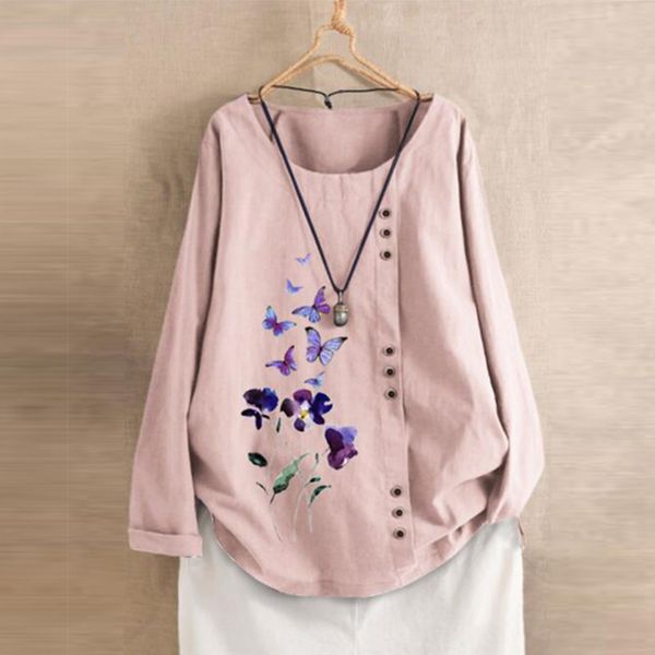 

spring printed blouse women casual long sleeve loose tunic autumn vintage floral party shirts female basic blusas chemise, White