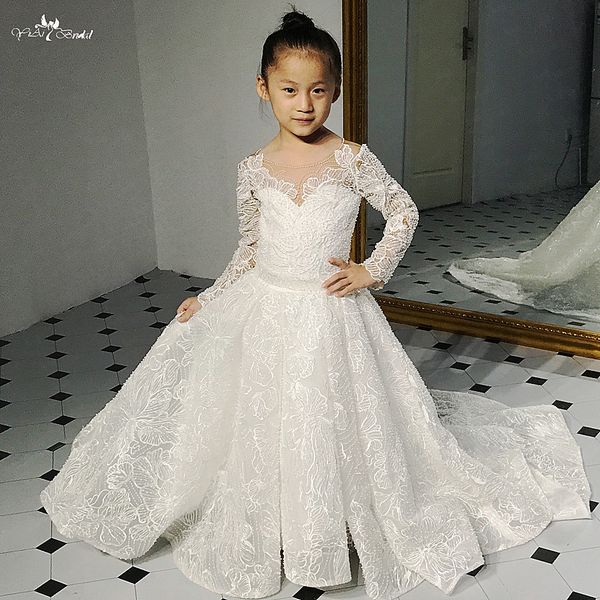 

fg11 lace flower girl dresses long sleeve party pageant ball gown for kids, Red;yellow