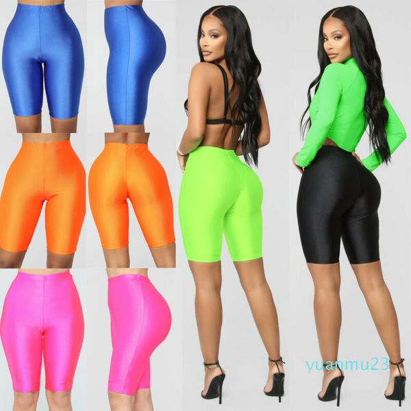 

wholesale-women high waist yoga compression shiny skinny shorts tummy control short leggings workout athletic sport gym fitness shorts, White;red