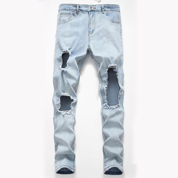 

fashion blue embroidery flower designer zipper wash jeans men slim denim distressed pants brand straight pants 2020