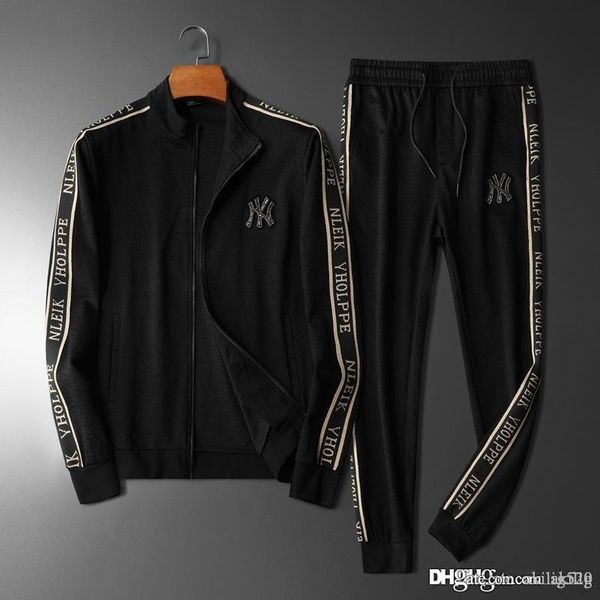 

19ss new autumn/winter men's fashion embroidered cardigan sweater casual trousers korean version of a two-piece set size l-5xl, Gray