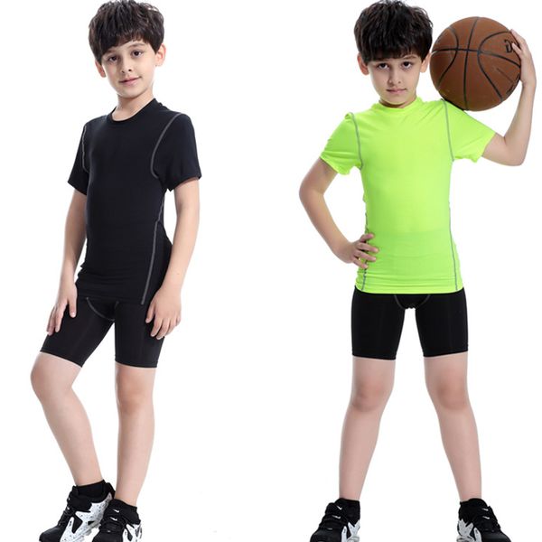 

boys gym suit sports suits running sets fitness training jogging yoga sets compression running rashguard kids 2pieces tracksuits, White;black