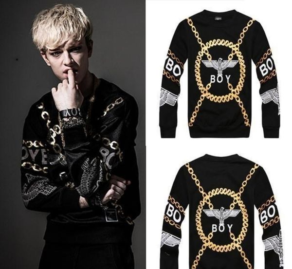 

2014 new mens sweatshirt print london boy eagle chain fashion by thick autumn/winter pullover hoodies for man hip hop, Black