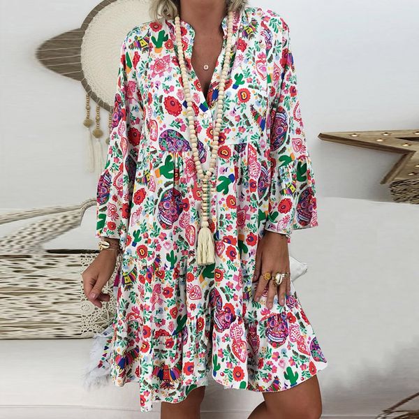 

women summer dresses loose print three quarter sleeve party mini dresses summer dress 2019 beach vestidos de verano, Black;gray