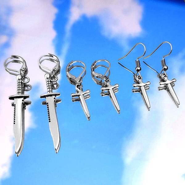 

bylia jewel 3pair/set sliver color sword multi-size drop earrings women man creativity unique dangle earrings sets punk jewelry, Silver