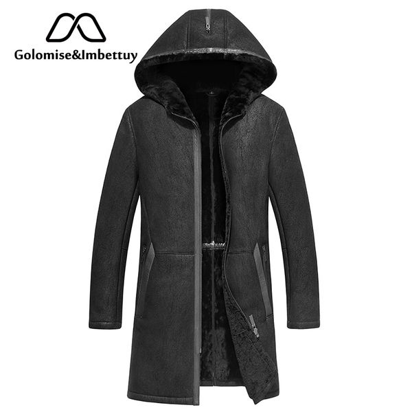 

golomise&imbettuy genuine sheepskin leather jacket natural lamb/wool fur liner men real leather shearling jacket double wear, Black