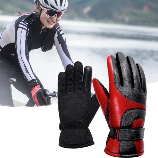 

cotton windproof warm plus velvet thick touch screen non-slip riding outdoor motorcycle men's/women winter leather gloves, Black