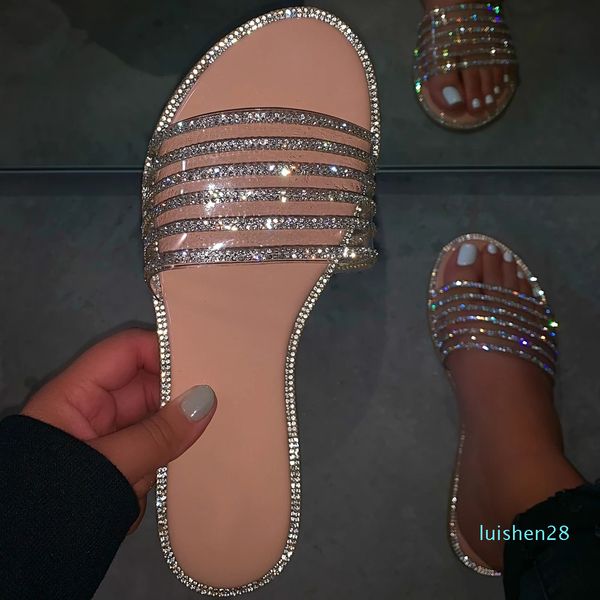 

2020 transparent slippers fashion biling crystal slippers women platform summer sandals outdoor rhinestones flat ladies shoes l28, Black