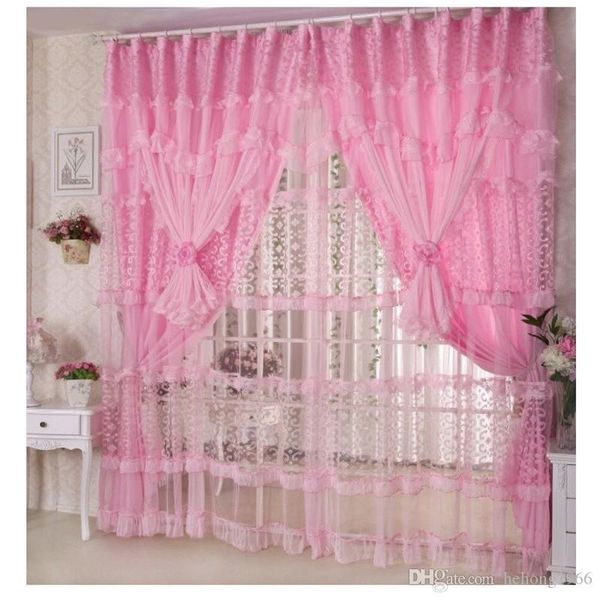 

fashion hand made lace curtain solid color polyester fiber sheer curtains for children girls room decoration 150wl bb