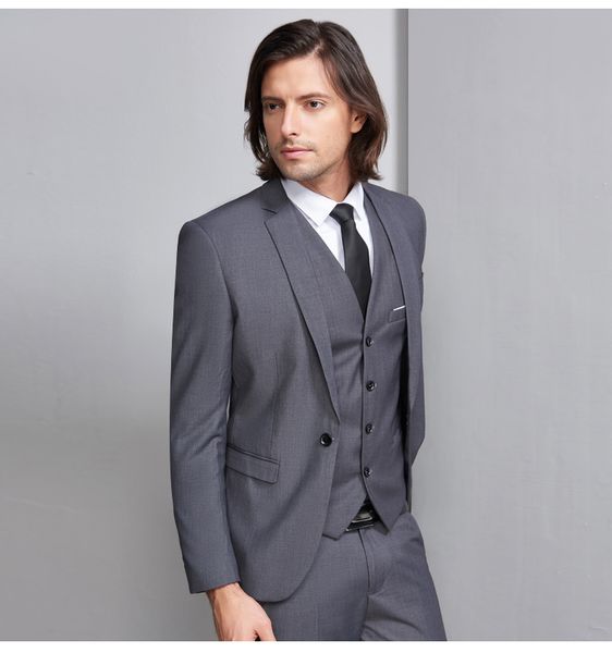 

handsome groomsmen notch lapel groom tuxedos one button men suits wedding/prom man blazer ( jacket+pants+vest+tie) 930, Black;gray