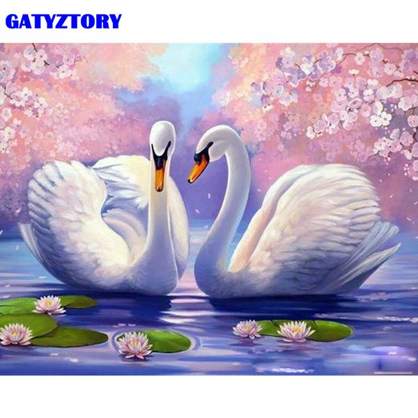 

gatyztory frame swan animals diy painting by numbers modern calligraphy painting home decoration unique gift wall art picture