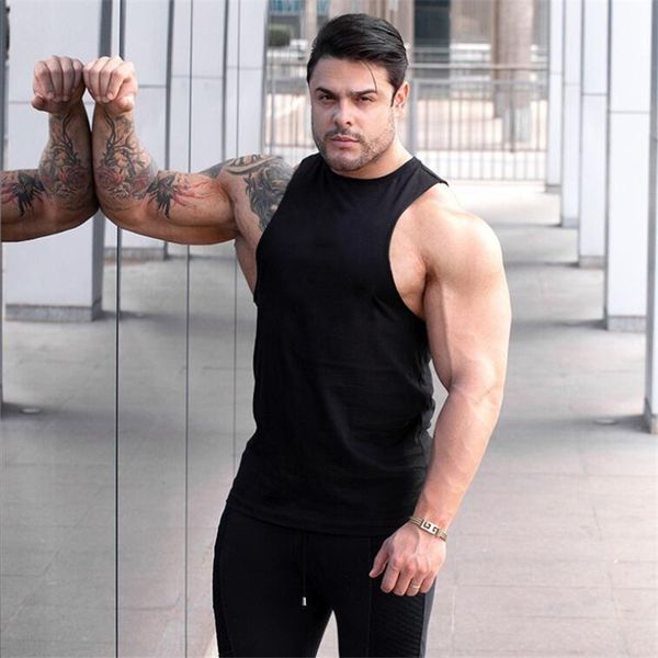 

europe and the united states male bodybuilding sports running vest vest cotton solid color blank loose sleeveless t-shirt, Black;blue