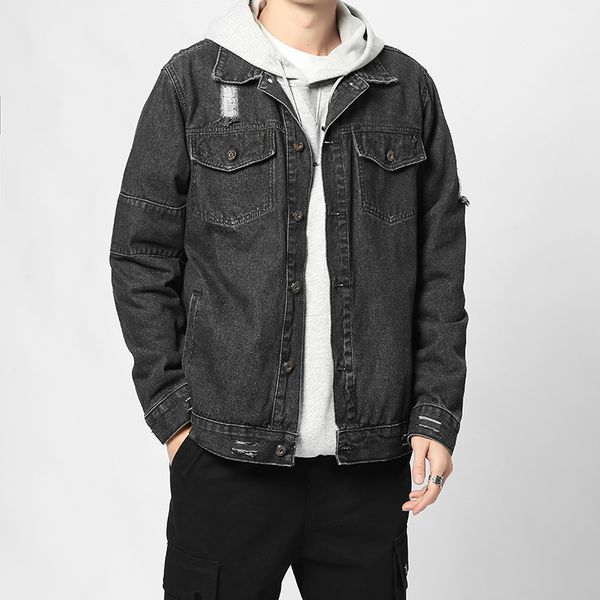 

mens denim jackets men's spring autumn fashion vintage denim jacket casual washed nostalgia jean jacket coat cowboy outwear male, Black;brown